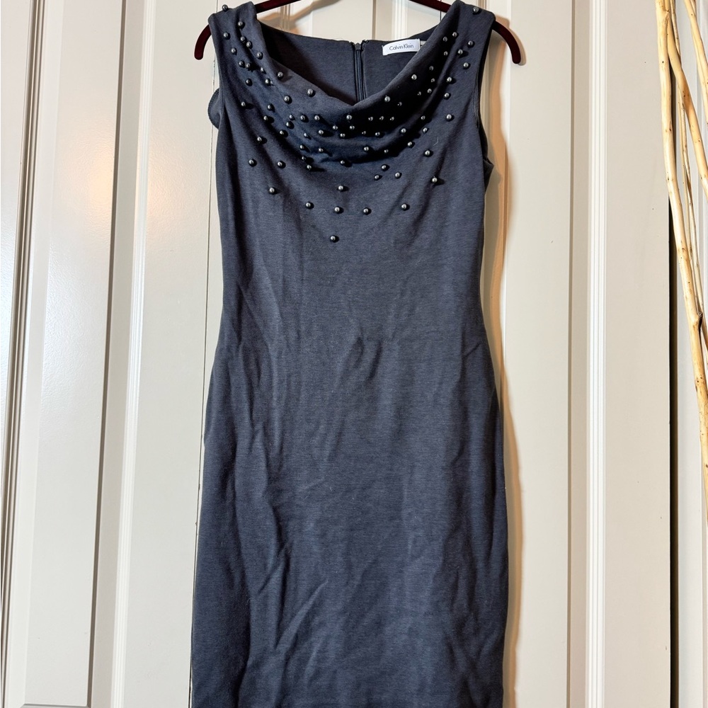 Calvin Klein Beaded Cowl-Neck Sheath Dress — Size 4